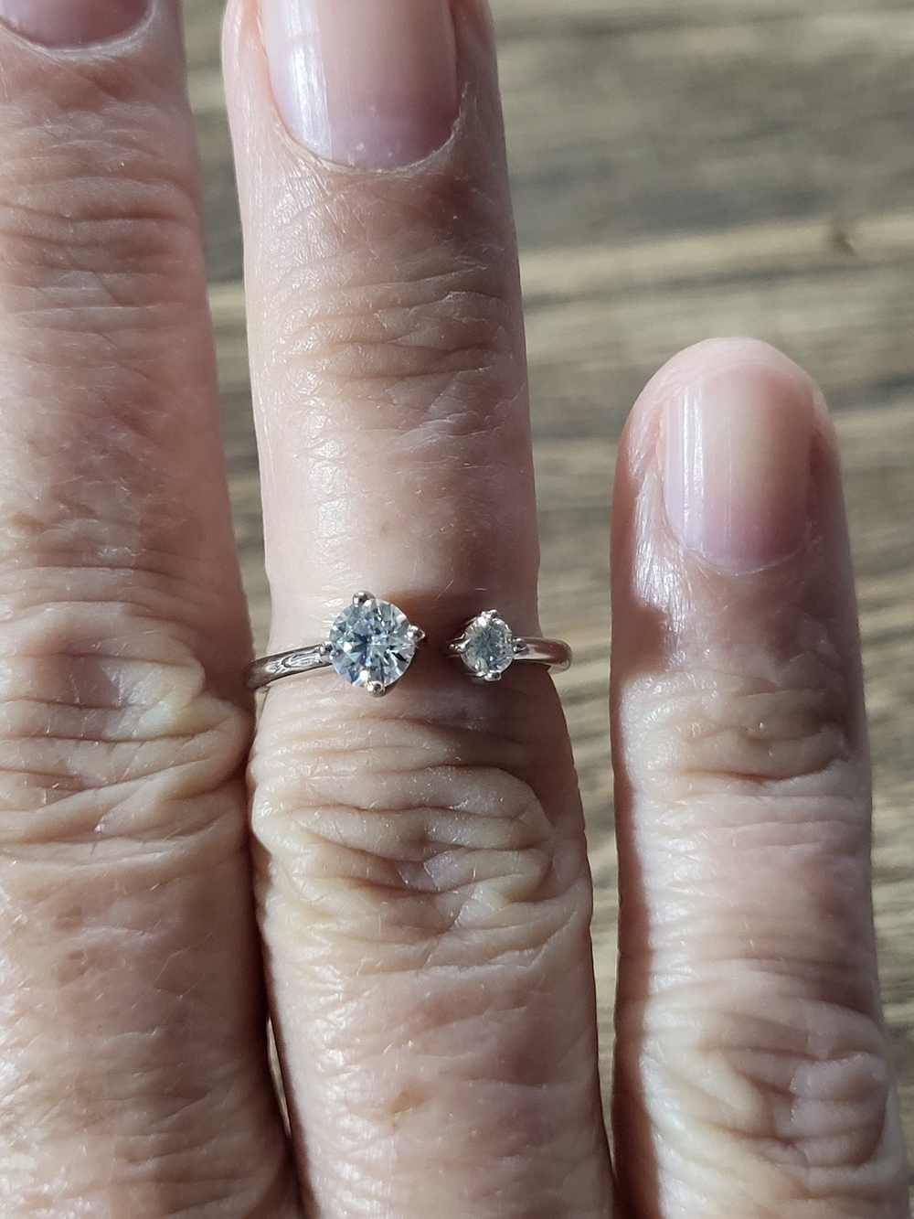 925 Sterling Silver Open Ring with Two Moissanite  Stones